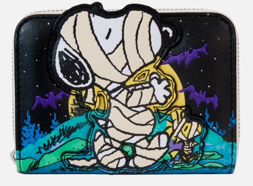 Loungefly Peanuts Snoopy Mummy Haunt Glow Halloween Zip Around Wallet