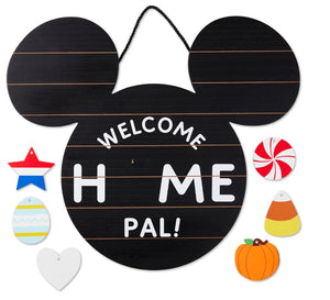 Disney Mickey Mouse Ears Welcome Sign With Seasonal Decorations