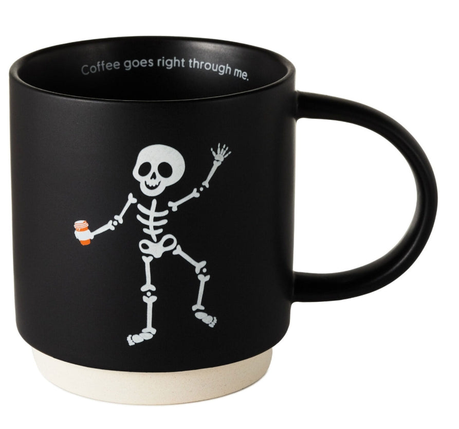 Skeleton With To-Go Coffee Cup Funny Mug, 16 oz.