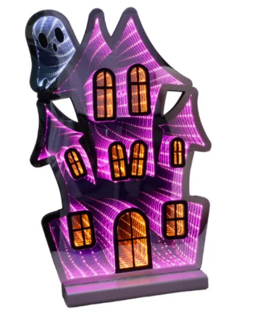 Pink Haunted House Halloween Mini Infinity Mirror