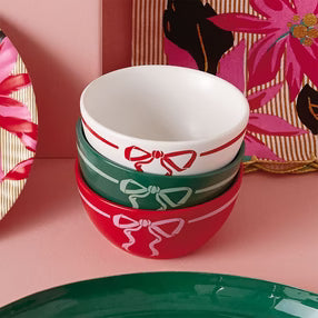 Lacey Chabert Collection Holiday Bow Ceramic Bowls, Set of 3